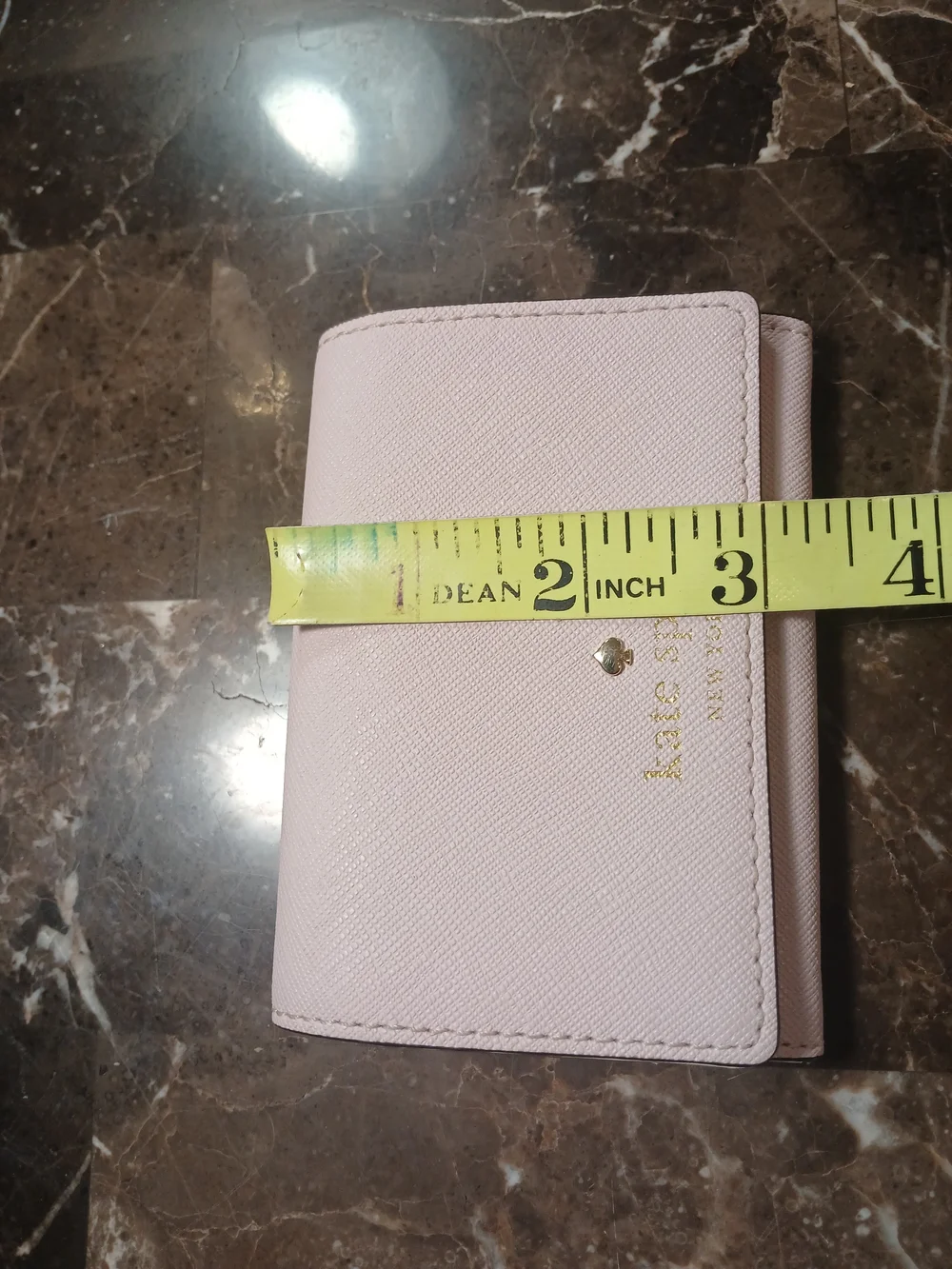 kate spade light pink Saffiano card & key holder with gold logo